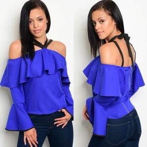 Last One! Royal blue Ruffle Cold shoulder strappy